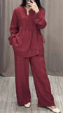Conjunto de Algodão Linho Vanessa Vermelho Borgonha Vinho